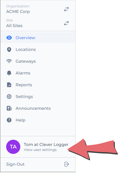 Clever Logger menu highlighting the User Settings